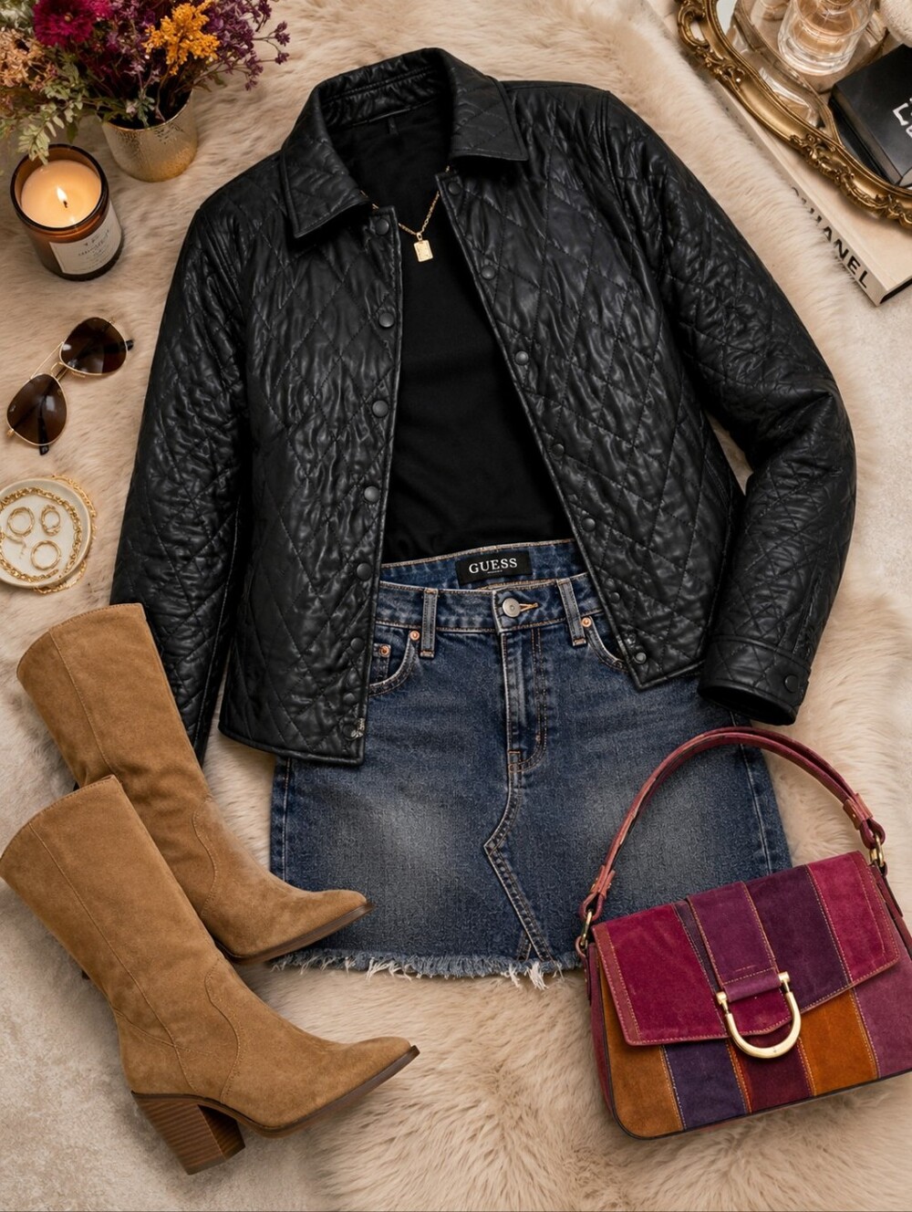 Leather Jacket |Diamond Quilted|Fall Moto Chic |Western Style|Petite Large - Picture 4 of 10